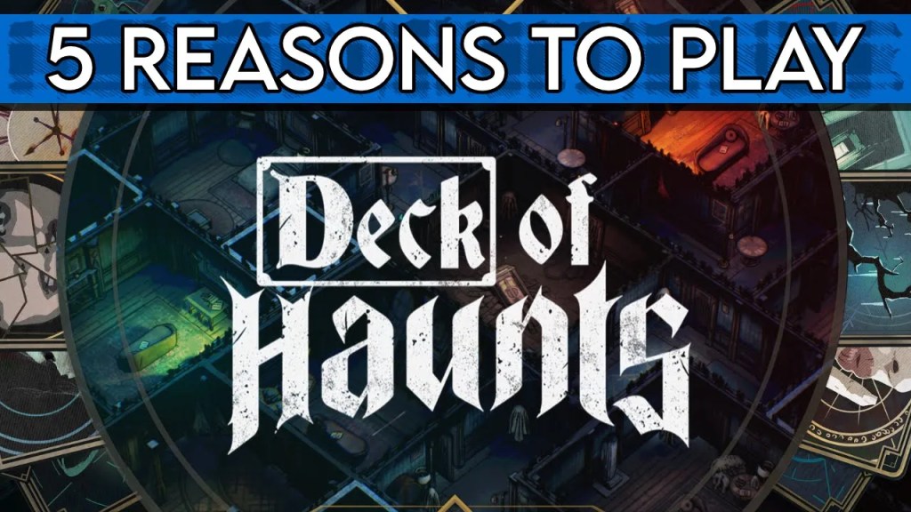 A montage of top-down rooms, surrounded by tarot-style cards. The Deck of Haunts logo is across the middle.